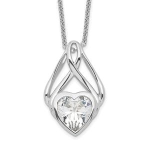 925 Sterling Silver Rhodium-plated CZ Wrapped Around My Heart 18in Necklace